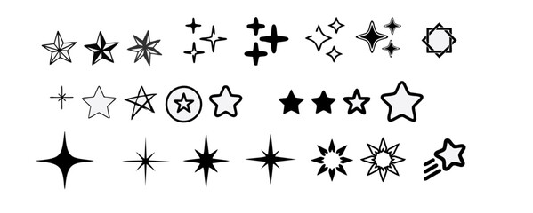 Stars icon collection. Different star shapes. Black stars icon set. Sparkle star icon set. Falling stars . Vector illustration