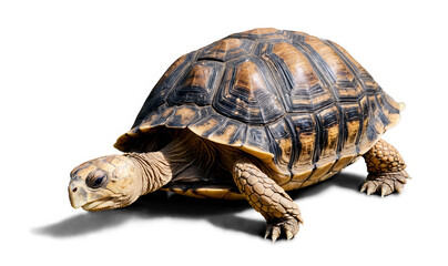 Obraz premium Tortoise with detailed shell, isolated on white, transparent background cutout