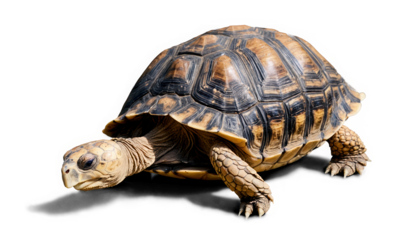 Tortoise with detailed shell, isolated on white, transparent background  cutout