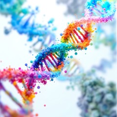 Vibrant DNA Helix with Neon Glow and Molecular Structure in 3D Rendering, Featuring Blue and Orange Contrast, on a Dark Background for Genetic Research Visualization
