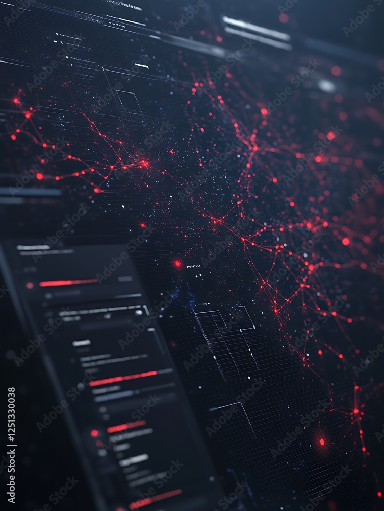 Aufkleber Futuristic cybersecurity dashboard visualizing threat tracking and data analytics in a modern digital environment.