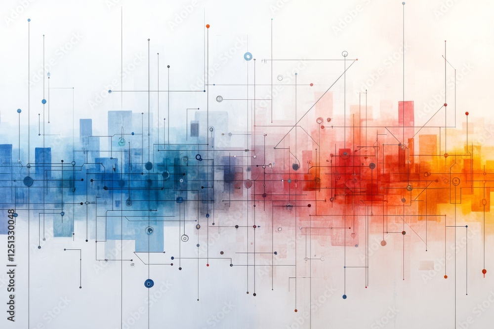 Poster colorful abstract digital artwork representing data flow and connectivity in a modern environment