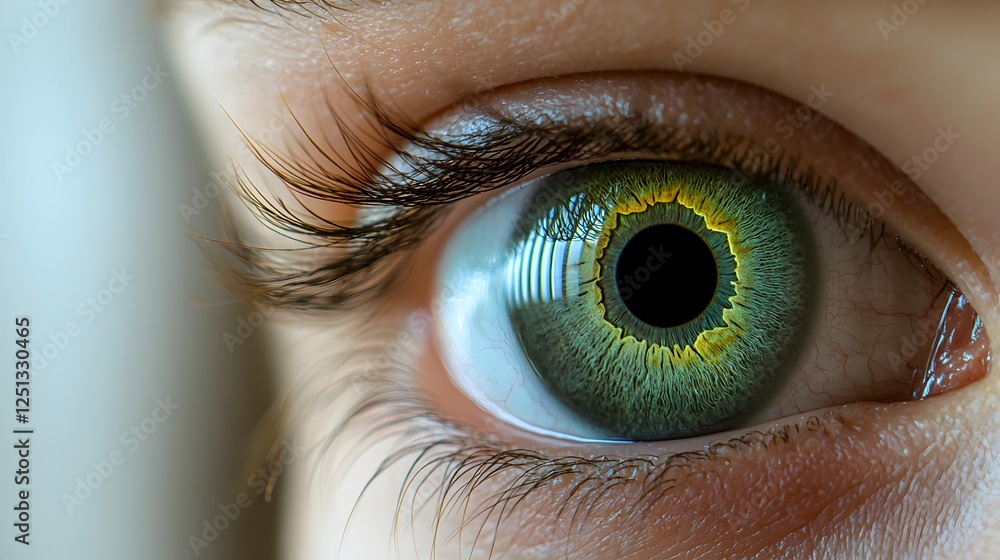 Poster closeup view of a human iris under advanced biometric scanning technology capturing the unique patte