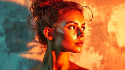 Artistic Portrait of a Woman with Warm Copper Skin and Curious Expression