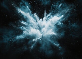 Fototapeta premium A blue explosion in space with a lot of white dust