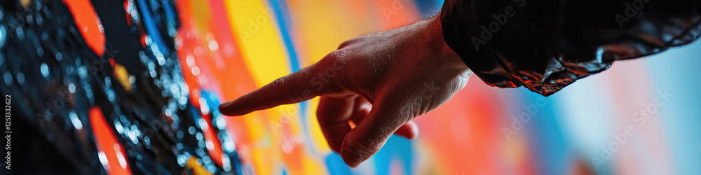 Poster hand interacting with multicolored textured surface