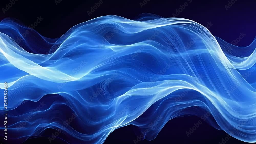 Poster abstract blue wave patterns with flowing lines and light effects create sense of movement and tranqu