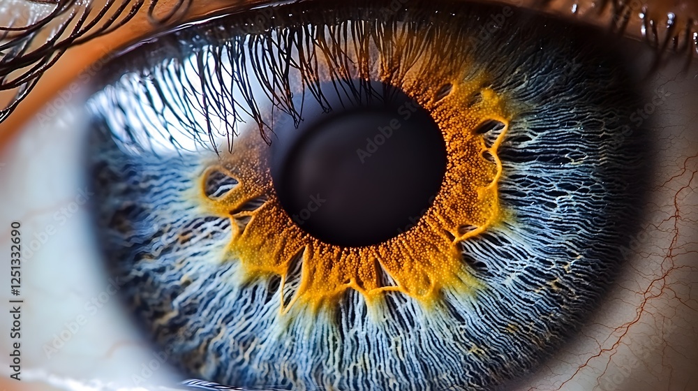 Poster high magnification view of the intricate biometric iris pattern of a human eye used for advanced ide