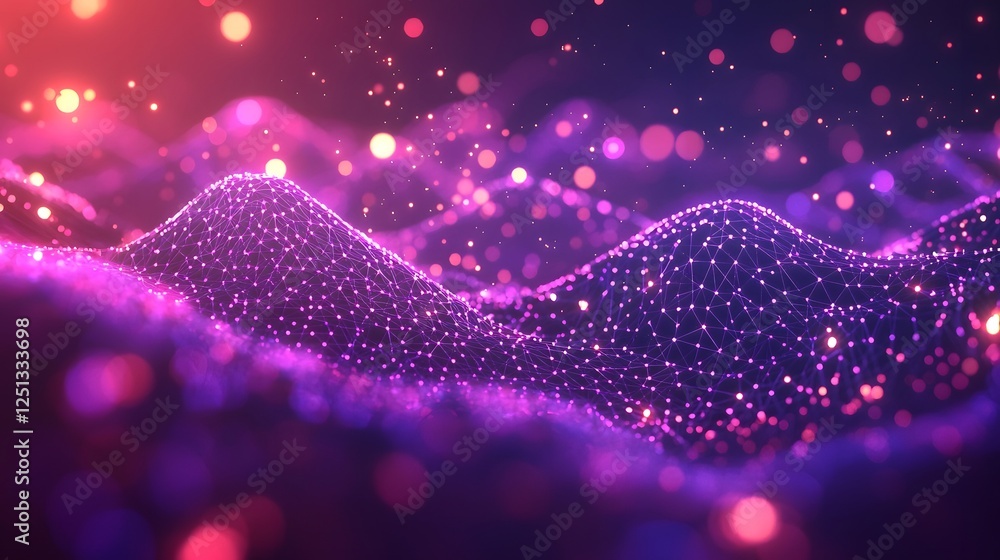 Poster futuristic digital concept with interconnected nodes and vibrant data streams flowing through a dark