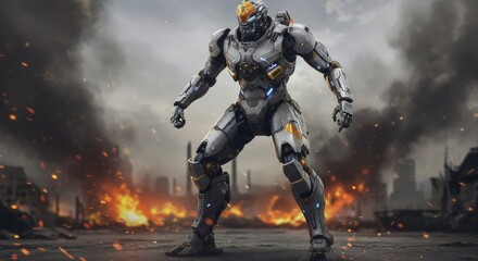 Mech Warrior: Futuristic Robot in a War-Torn City