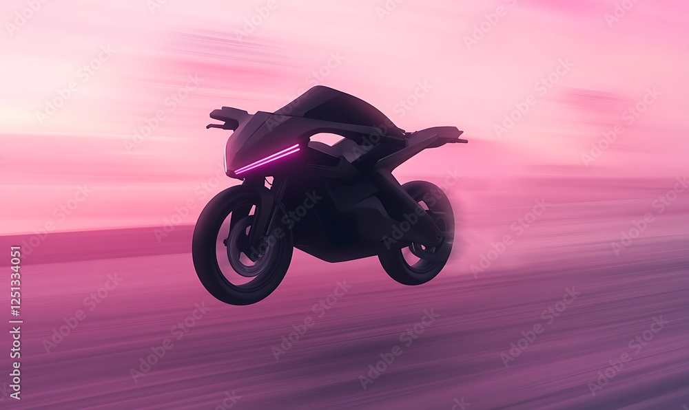 Poster Futuristic hoverbike hovering above ground, showcasing advanced design and technology in a modern setting.