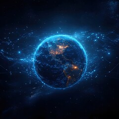 Obraz premium Digital Earth Connecting Global Networks in a Futuristic Space Environment with City Lights