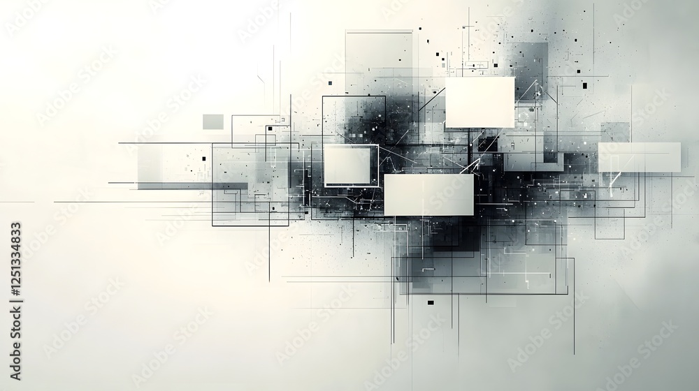 Poster intricate geometric wireframe composition with flowing lines and shapes symbolizing the complex and 