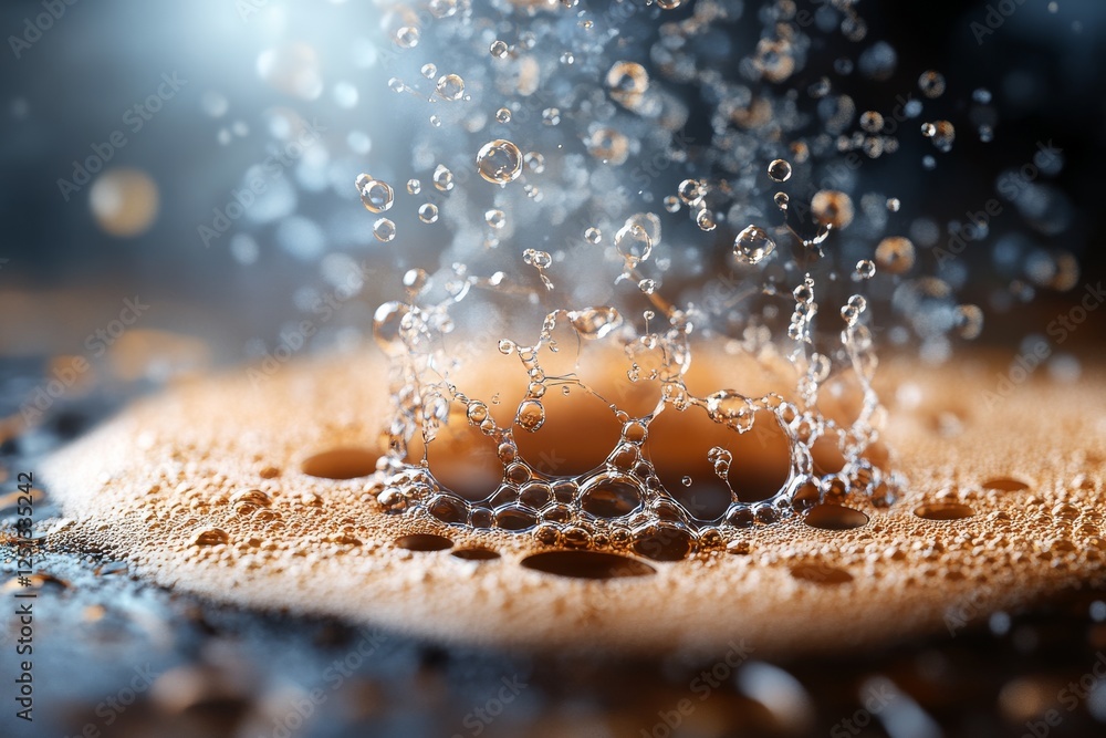 Poster water droplets create a stunning splash while hitting the surface in a dramatic display of motion an