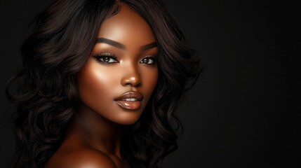 Fototapeta premium Glamorous Woman with Caramel Skin Posing Sultrily Against Dark Background