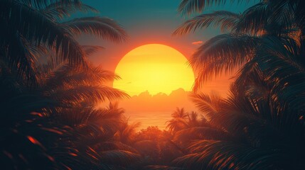 Tropical sunset beach palm trees ocean summer vacation