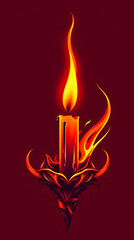 Retro illustration of a black candle with a flame and dripping wax