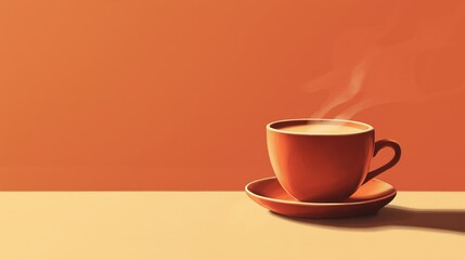 Fototapeta premium Minimalist Orange Coffee Cup with Steam on Warm Background
