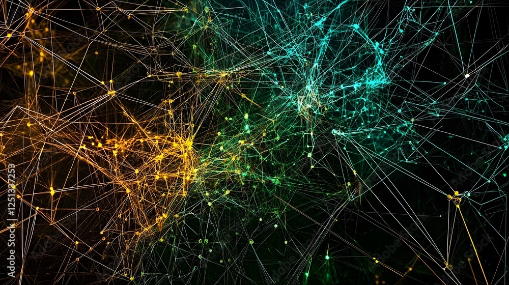 Poster intricately connected digital representation of a complex integrated system with intricate lines sha