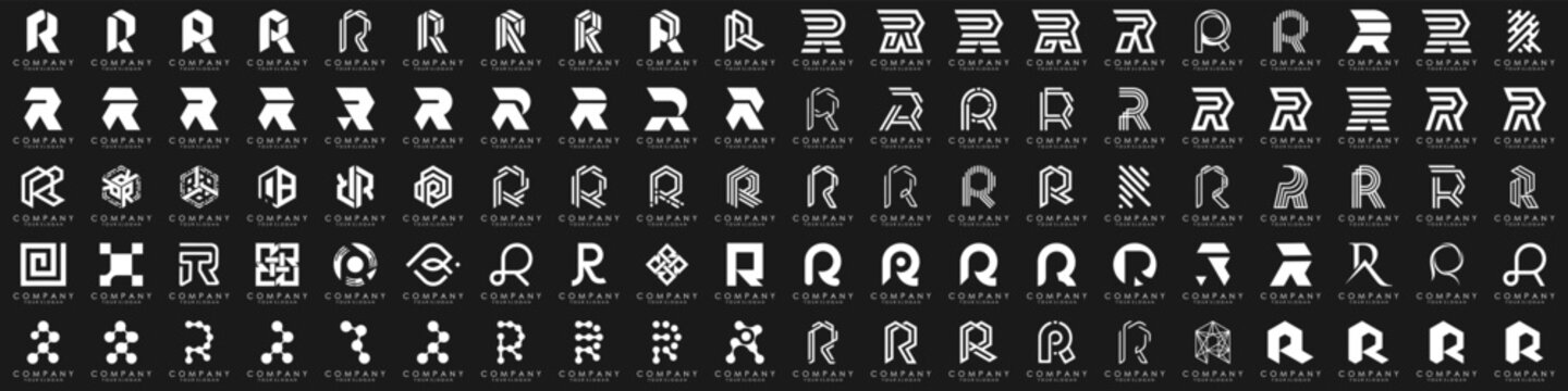 Mega logo collection, Abstract letter R logo design. icons for business of luxury, elegant, simple.