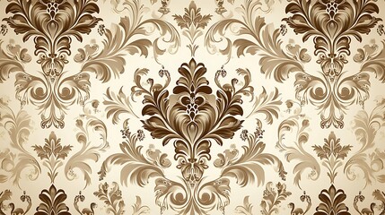 Fototapeta premium Beige damask pattern background with a vintage