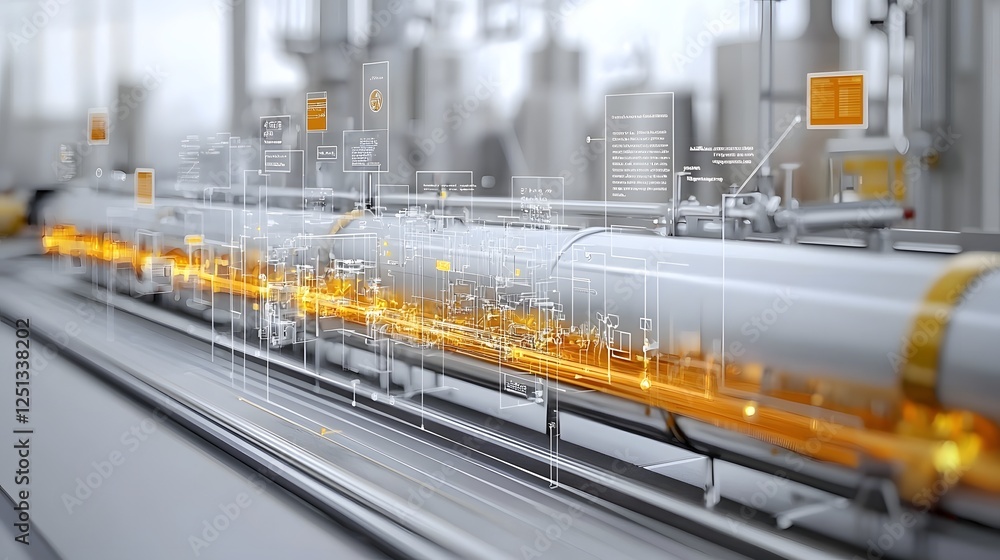 Poster dynamic industrial system concept with interconnected components pipelines and automated processes f