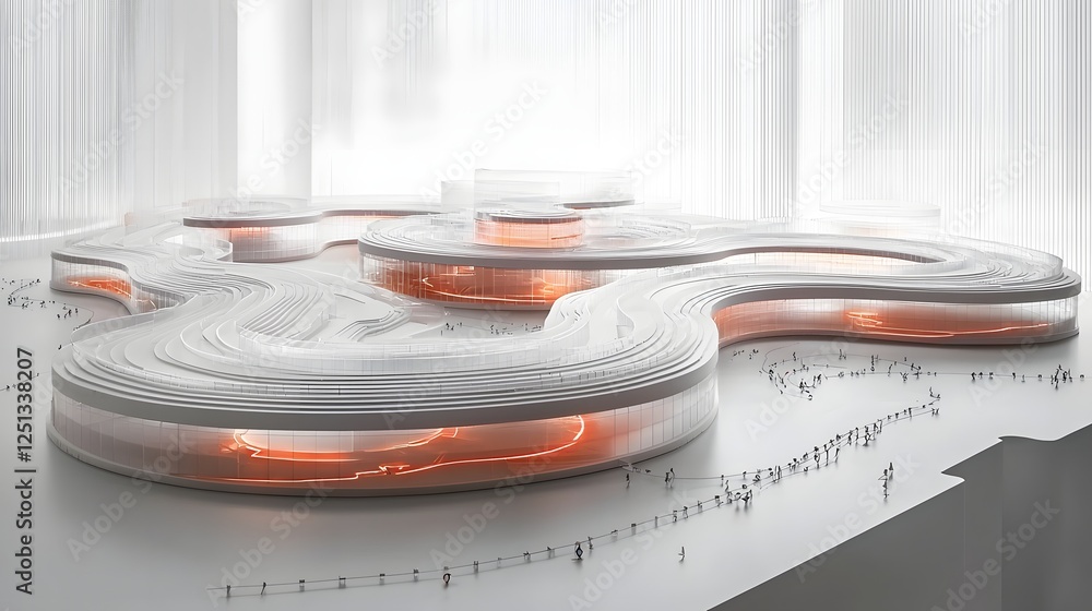 Poster dynamic architectural visualization depicting the interconnected components and interactions of a fu