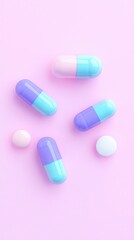 Digital pharmacy AI healthcare, digital pharmacy medication management, digital pharmacy futuristic medical tech, Scattered pills, Space for text, Oral medicine