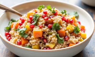 Colorful fruit and couscous salad.
