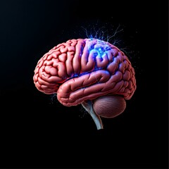 Modern Educational Diagram of Human Brain with Textured Surface and Yellow Glow
