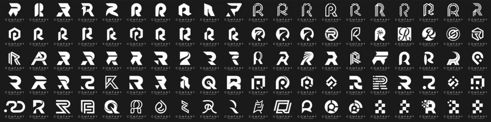 Mega logo collection, Abstract letter R logo design. icons for business of luxury, elegant, simple.