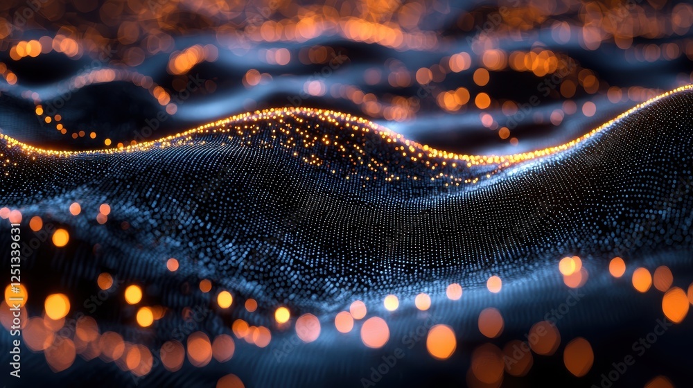 Poster close up of ocean wave with light reflection and abstract patterns in futuristic style