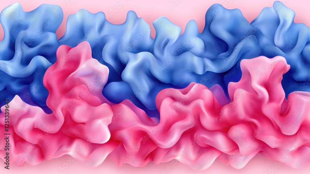 Aufkleber abstract ai-generated fractal wave pattern in pink and blue colors on a solid background