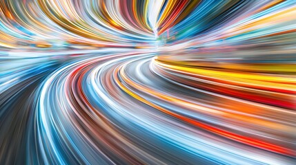 Colorful abstract background with curved lines and holographic light streaks in neon colors