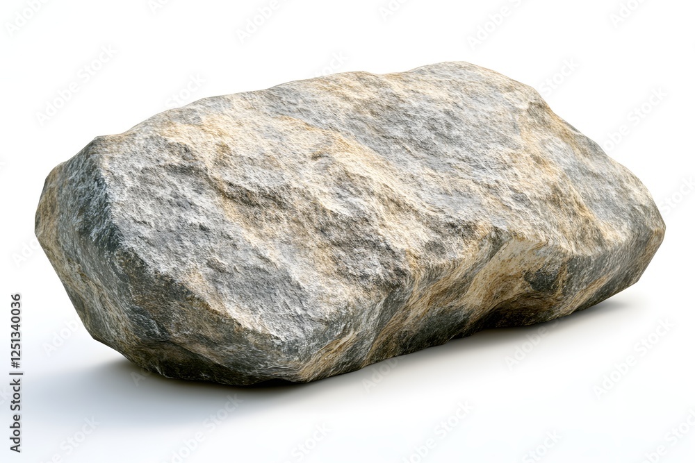 Poster isolated boulder on white background showing rough texture and natural stone pattern detail