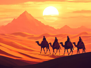 Desert Journey: Adventurers on Camels (Variant 3)