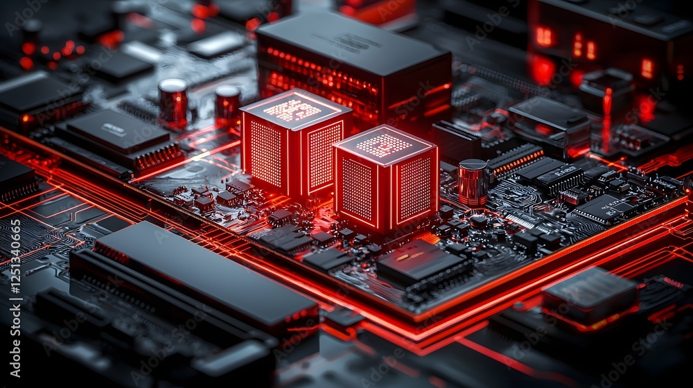 Poster abstract high tech digital background with futuristic glowing circuit board microchips and complex s