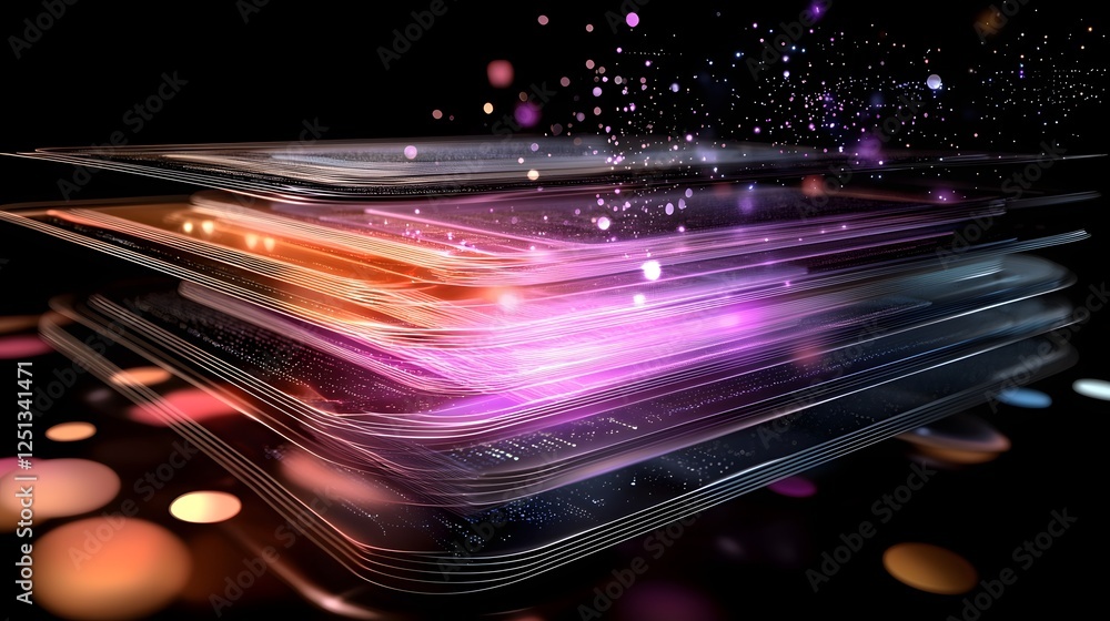 Poster stunning abstract visualization of a dynamic system concept featuring layers of vibrant digital data