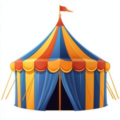 Colorful Circus Tent with Bright Stripes and Decorative Elements in a Simple Design Ideal for Festive Events or Funfair Promotions
