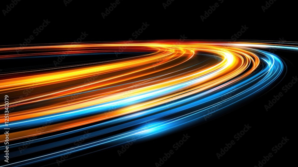Poster dynamic motion blur speed trails on a black background with light streaks in a futuristic setting