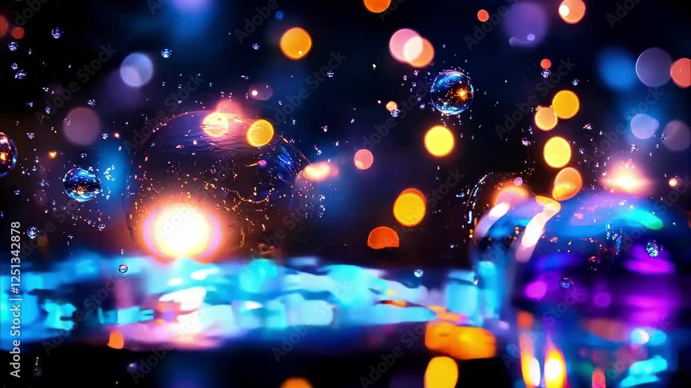 Poster a colorful abstract image featuring bubbles and splashes of water against a dark background with vib