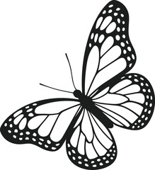 Elegant Flying Butterfly Silhouette Vector with Detailed Wings