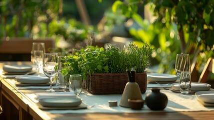 Maldives outdoor restaurant table at herbs vegetable chefs garden for family