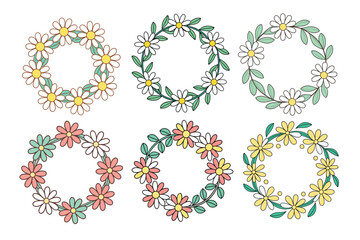 A Bundle of Cute Cercle Flower Wreath Vector Cartoon Illustration