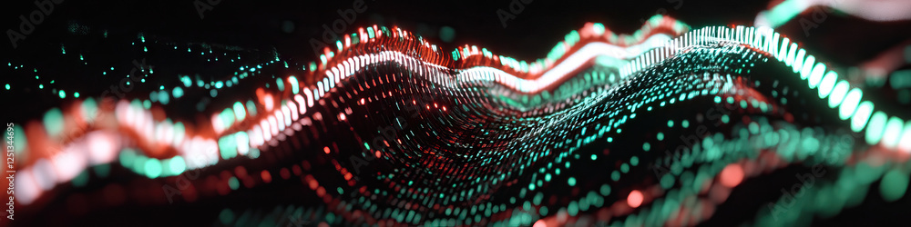 Poster abstract teal and coral particle wave rendering