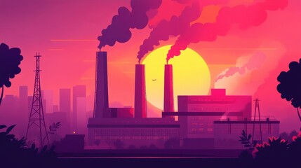 Greenhouse gas impact illustration flat design front view environmental theme animation vivid. 