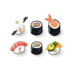 Sushi, flat style illustration, isolated on white background