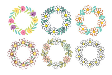 A Bundle of Cute Cercle Flower Wreath Vector Cartoon Illustration