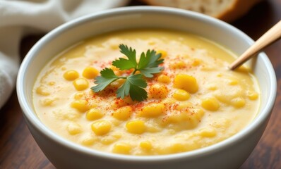 Creamy corn soup with fresh herbs