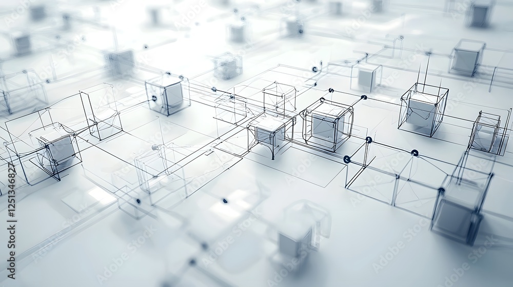 Poster futuristic 3d digital rendering of an abstract interconnected system design with a complex geometric